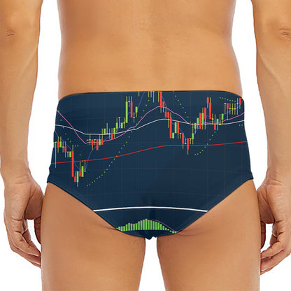 Stock Candlestick And Indicators Print Men's Triangle Swim Briefs