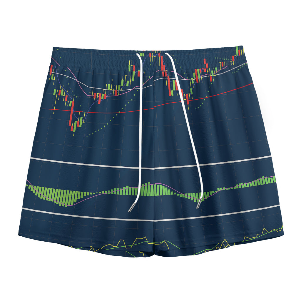 Stock Candlestick And Indicators Print Mesh Shorts