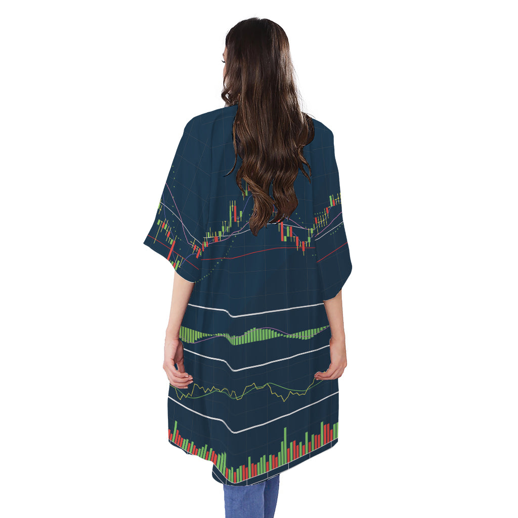 Stock Candlestick And Indicators Print Open Front Beach Cover Up