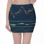 Stock Candlestick And Indicators Print Pencil Mini Skirt