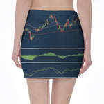 Stock Candlestick And Indicators Print Pencil Mini Skirt