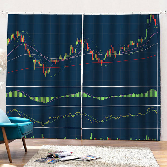 Stock Candlestick And Indicators Print Pencil Pleat Curtains