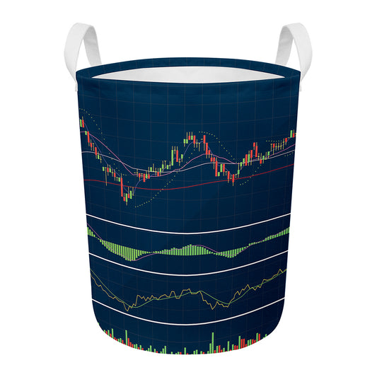 Stock Candlestick And Indicators Print Round Laundry Basket