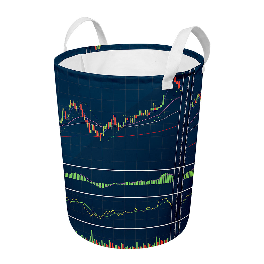 Stock Candlestick And Indicators Print Round Laundry Basket