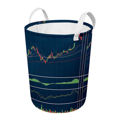 Stock Candlestick And Indicators Print Round Laundry Basket