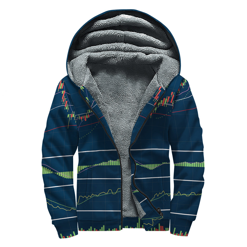 Stock Candlestick And Indicators Print Sherpa Lined Zip Up Hoodie