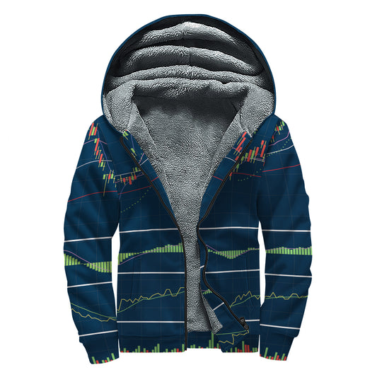 Stock Candlestick And Indicators Print Sherpa Lined Zip Up Hoodie