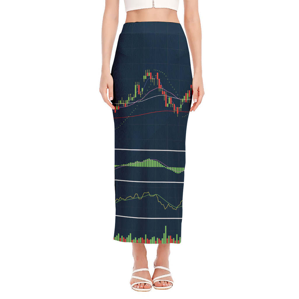 Stock Candlestick And Indicators Print Side Slit Maxi Skirt