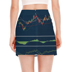 Stock Candlestick And Indicators Print Side Slit Mini Skirt