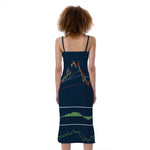 Stock Candlestick And Indicators Print Slim Fit Midi Cami Dress