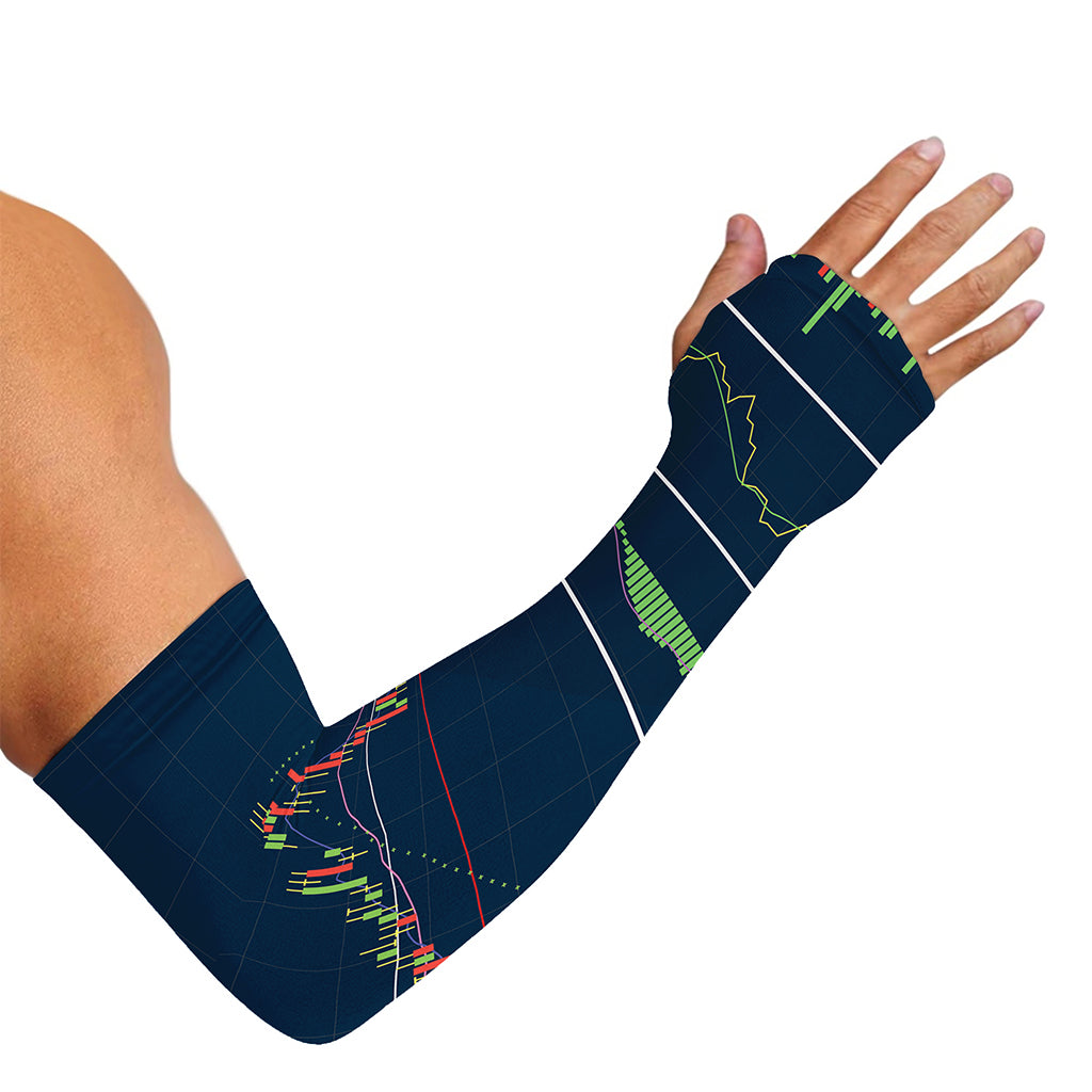 Stock Candlestick And Indicators Print Sun Protection Arm Sleeves
