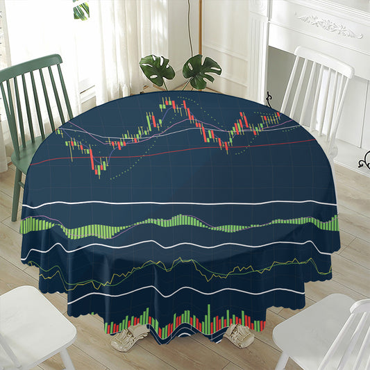 Stock Candlestick And Indicators Print Waterproof Round Tablecloth
