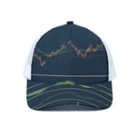 Stock Candlestick And Indicators Print White Mesh Trucker Cap