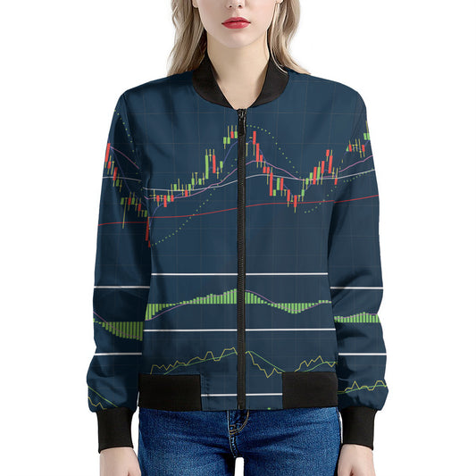 Stock Candlestick And Indicators Print Women's Bomber Jacket