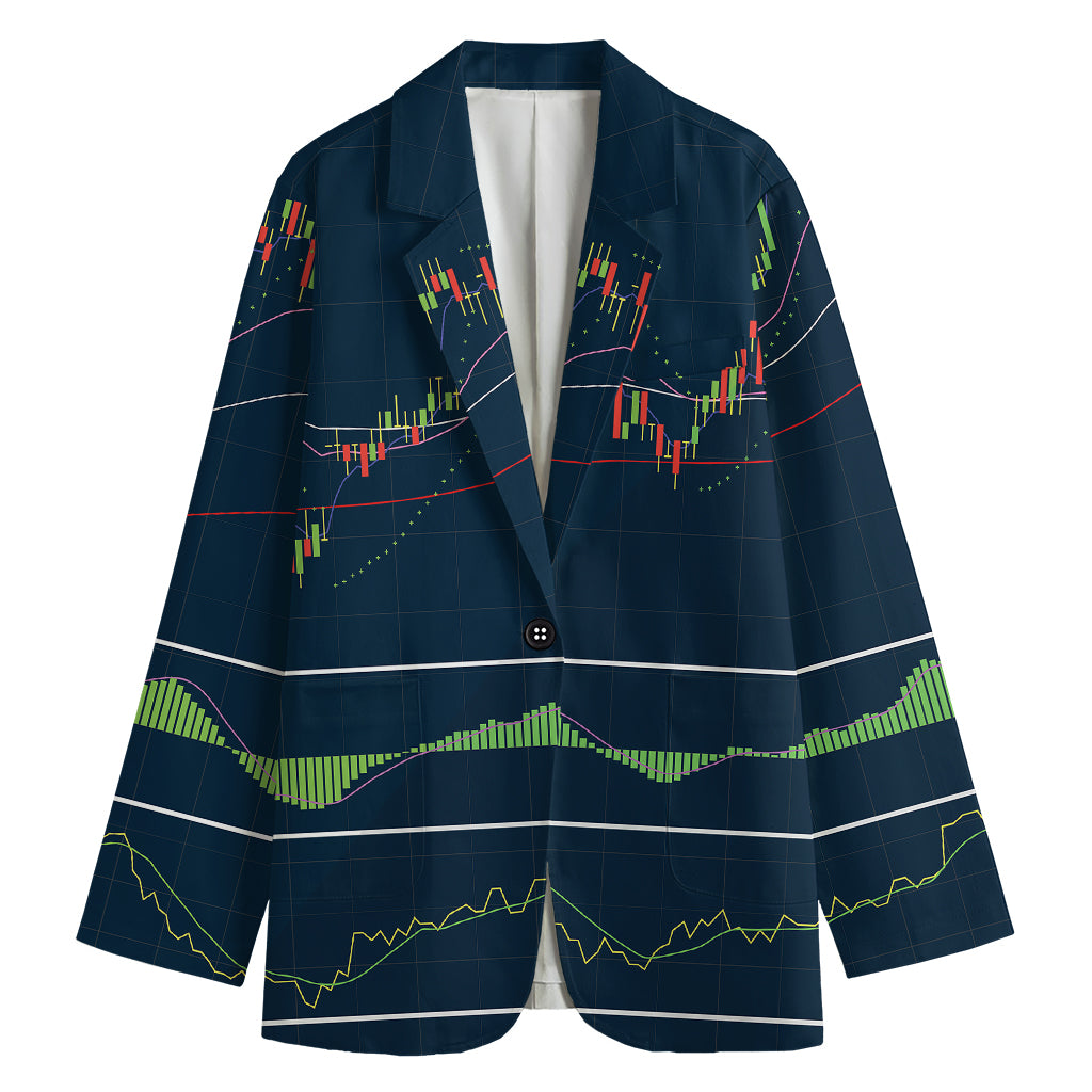 Stock Candlestick And Indicators Print Women's Cotton Blazer