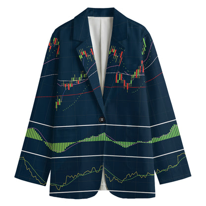 Stock Candlestick And Indicators Print Women's Cotton Blazer