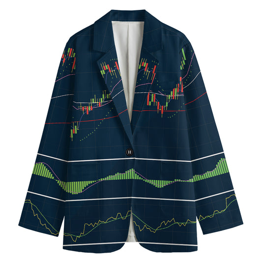 Stock Candlestick And Indicators Print Women's Cotton Blazer