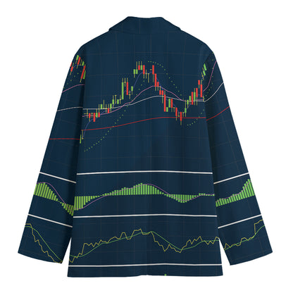 Stock Candlestick And Indicators Print Women's Cotton Blazer