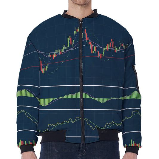 Stock Candlestick And Indicators Print Zip Sleeve Bomber Jacket