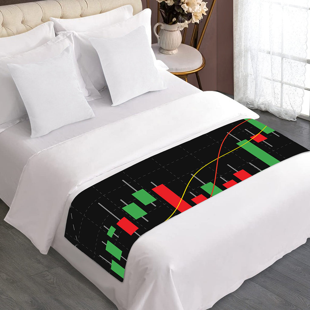 Stock Market Candlestick Print Bed Runner