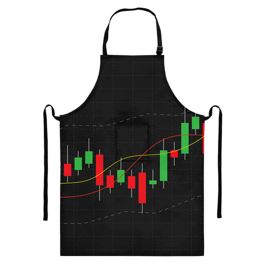 Stock Market Candlestick Print Bib Apron With Pocket