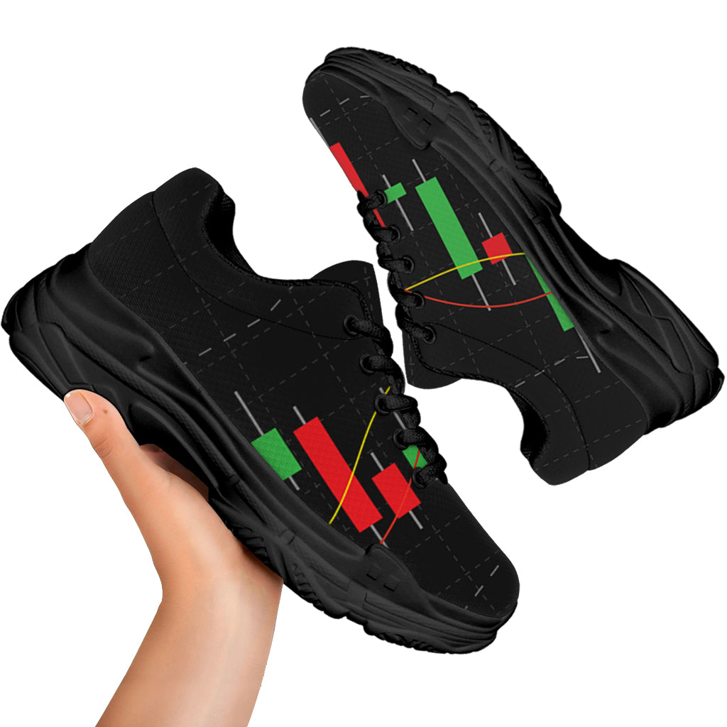 Stock Market Candlestick Print Black Chunky Shoes