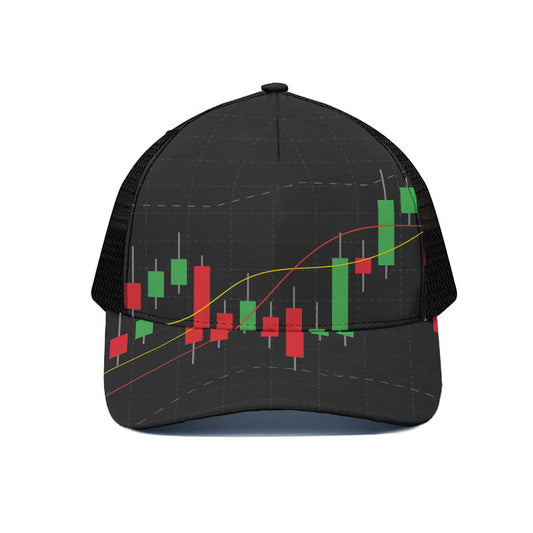 Stock Market Candlestick Print Black Mesh Trucker Cap