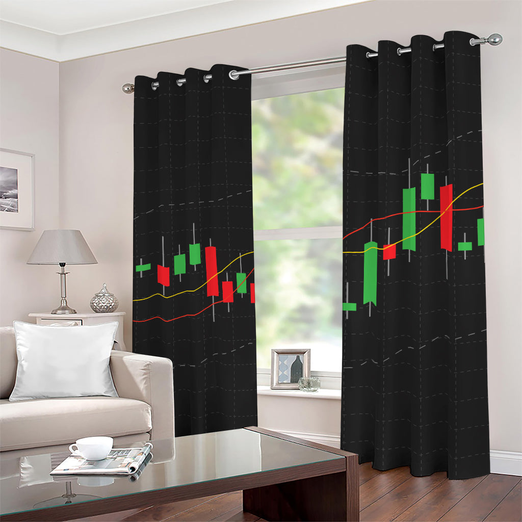 Stock Market Candlestick Print Blackout Grommet Curtains