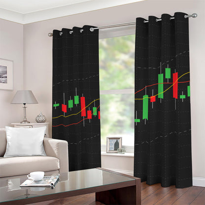 Stock Market Candlestick Print Blackout Grommet Curtains