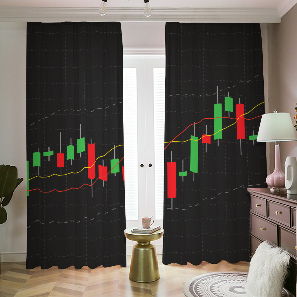 Stock Market Candlestick Print Blackout Pencil Pleat Curtains