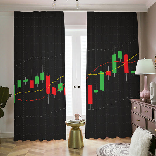 Stock Market Candlestick Print Blackout Pencil Pleat Curtains