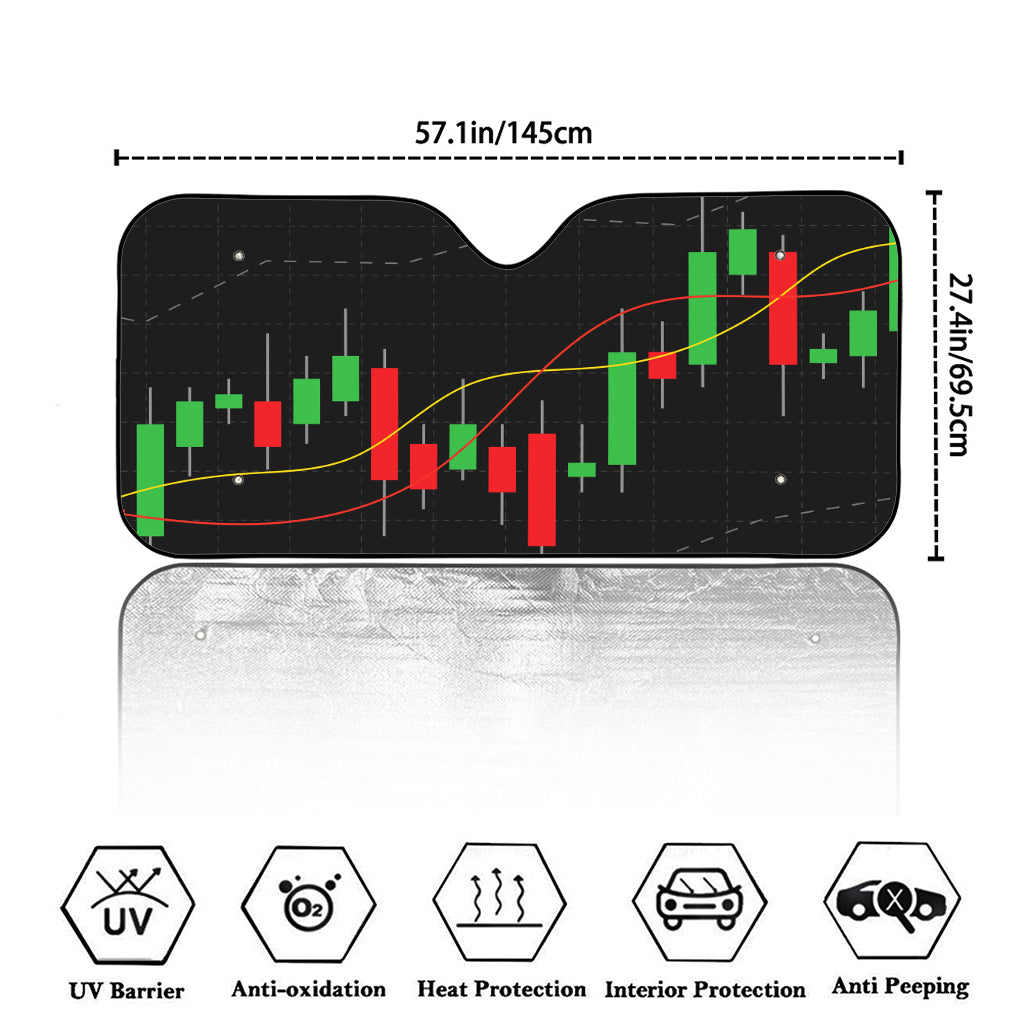 Stock Market Candlestick Print Car Windshield Sun Shade