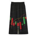 Stock Market Candlestick Print Cotton Front Slit Maxi Skirt