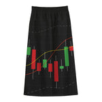 Stock Market Candlestick Print Cotton Front Slit Maxi Skirt