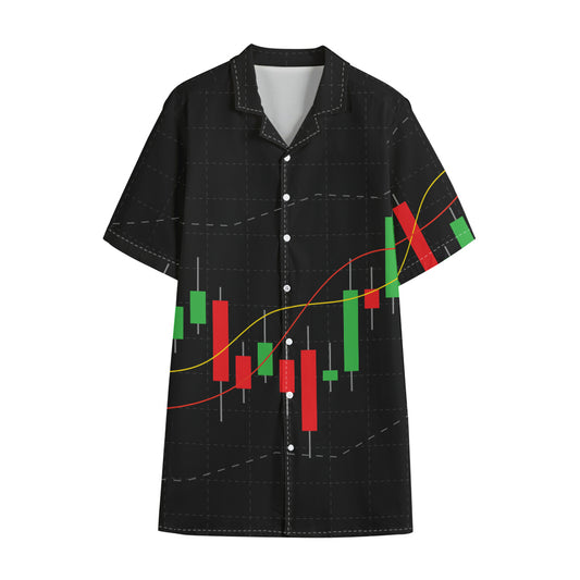 Stock Market Candlestick Print Cotton Hawaiian Shirt
