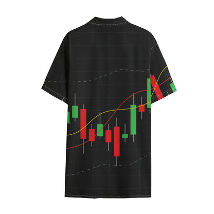 Stock Market Candlestick Print Cotton Hawaiian Shirt