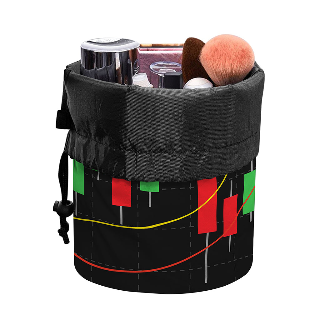 Stock Market Candlestick Print Drawstring Makeup Bag