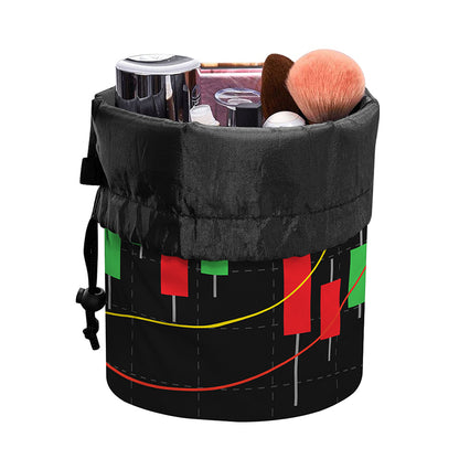 Stock Market Candlestick Print Drawstring Makeup Bag