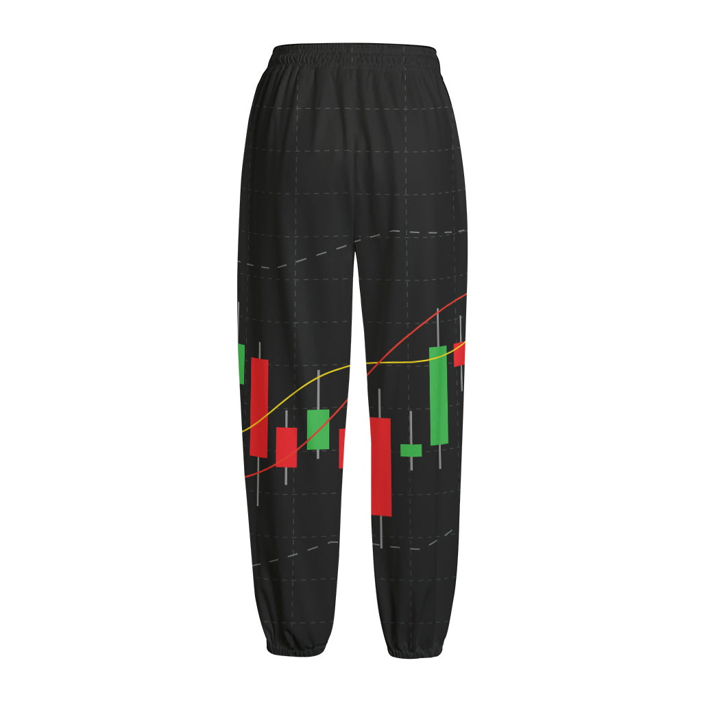 Stock Market Candlestick Print Fleece Lined Knit Pants