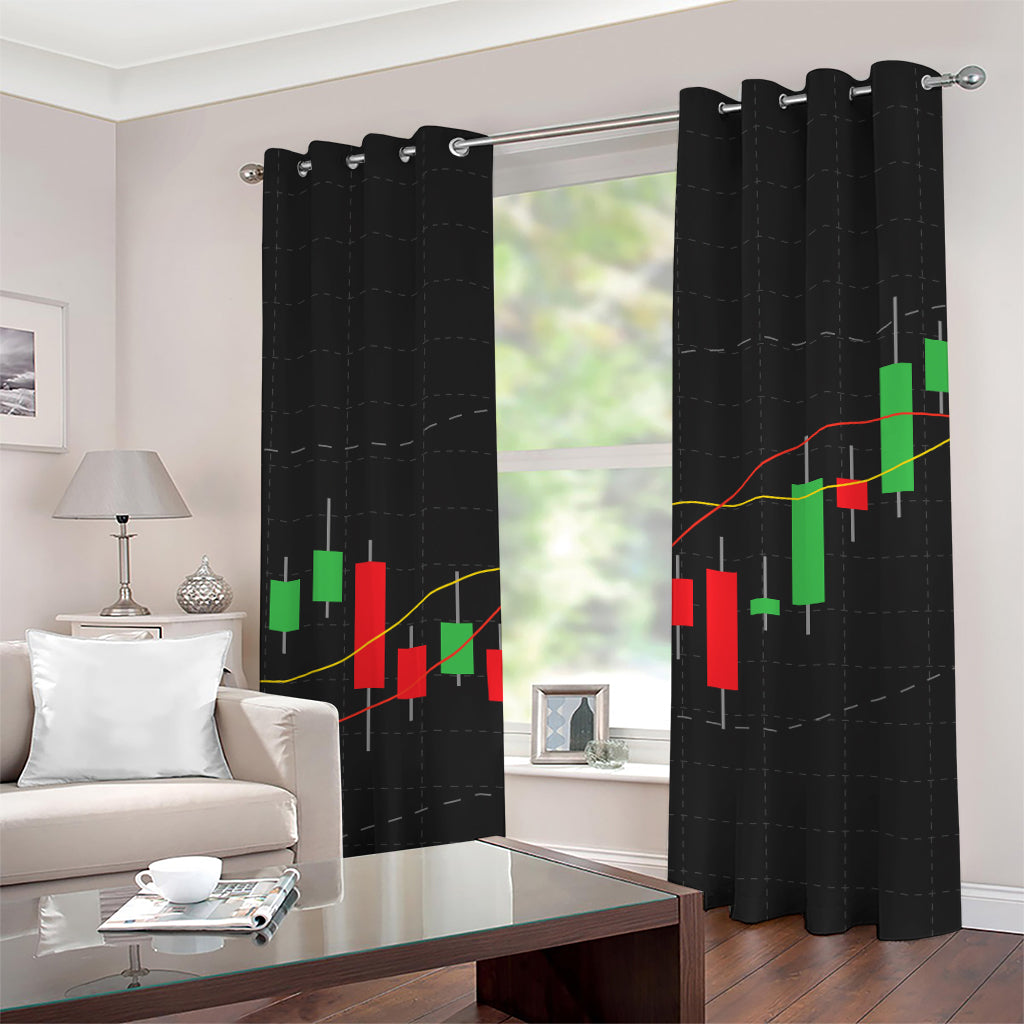 Stock Market Candlestick Print Grommet Curtains