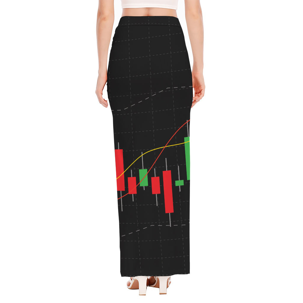 Stock Market Candlestick Print High Slit Maxi Skirt