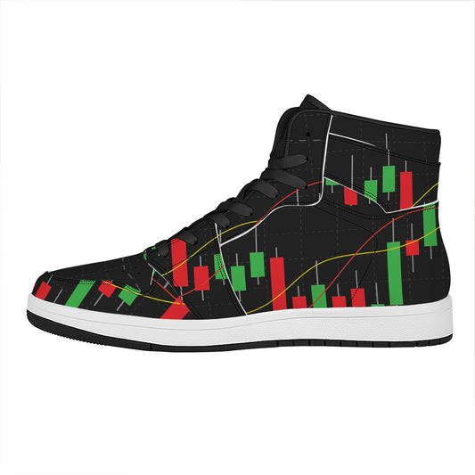Stock Market Candlestick Print High Top Leather Sneakers