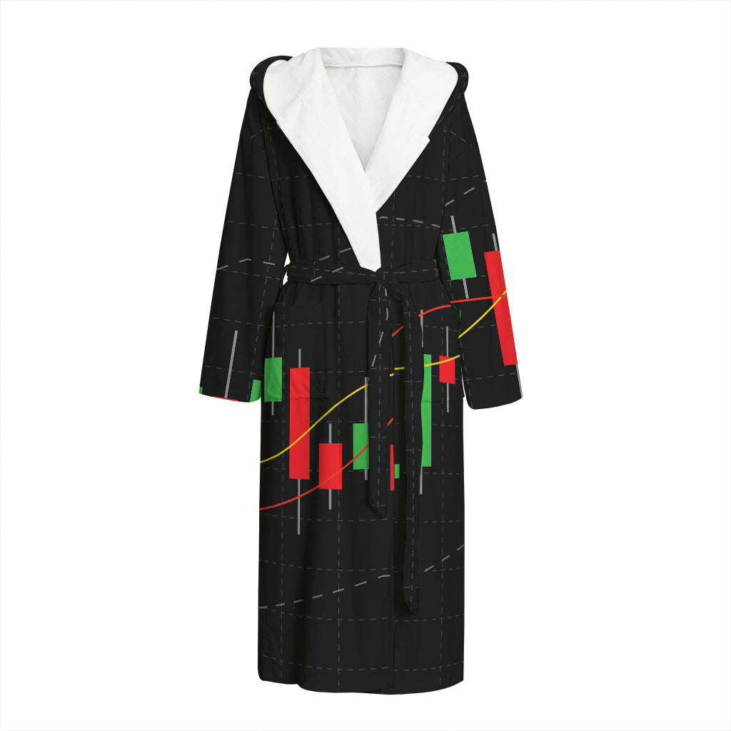 Stock Market Candlestick Print Hooded Bathrobe