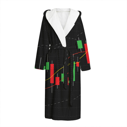 Stock Market Candlestick Print Hooded Bathrobe