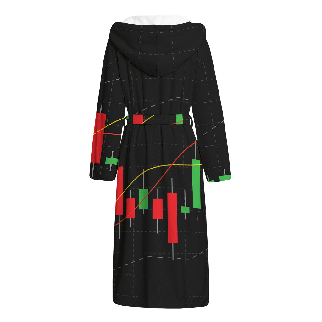 Stock Market Candlestick Print Hooded Bathrobe