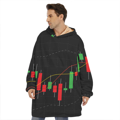 Stock Market Candlestick Print Hoodie Blanket