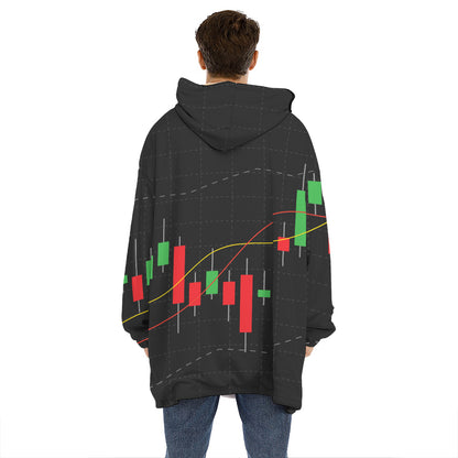 Stock Market Candlestick Print Hoodie Blanket