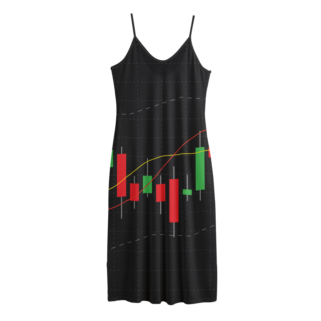 Stock Market Candlestick Print Jersey Midi Cami Dress
