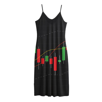 Stock Market Candlestick Print Jersey Midi Cami Dress