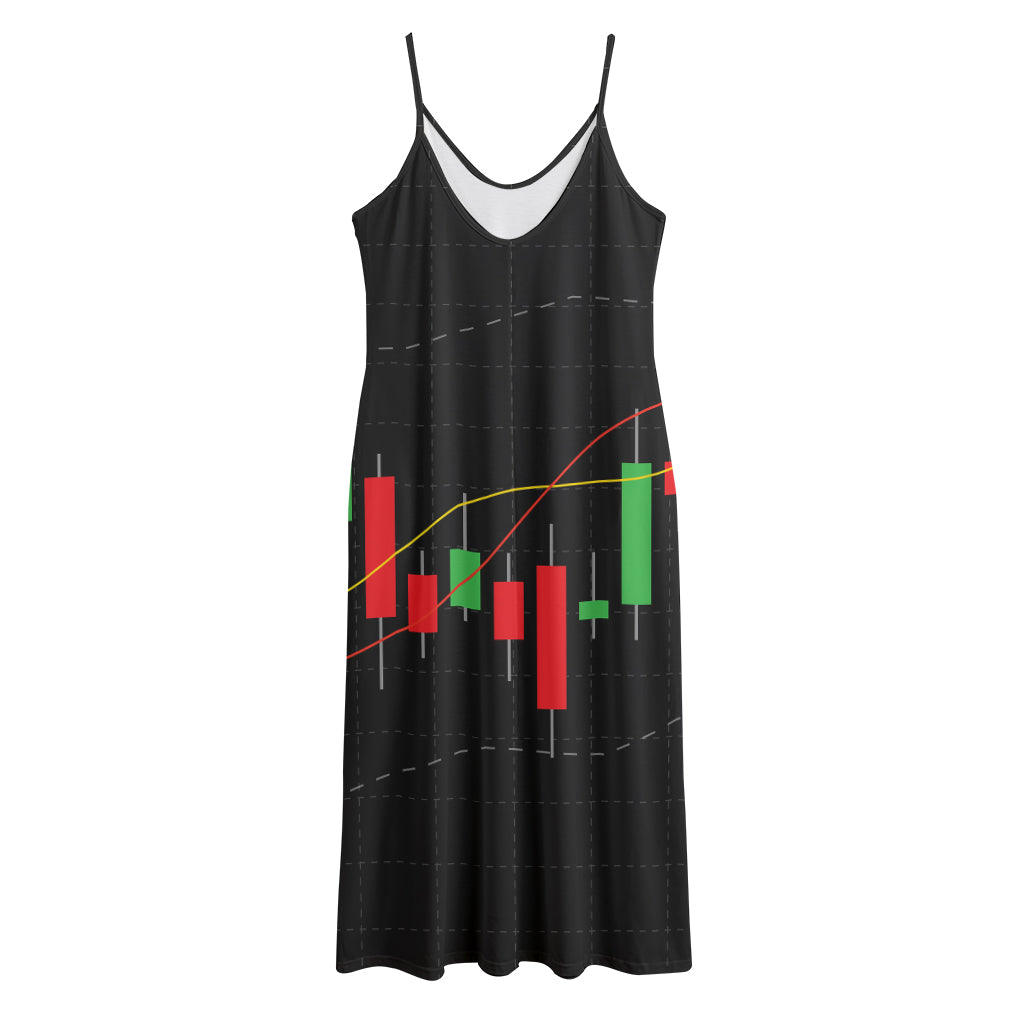 Stock Market Candlestick Print Jersey Midi Cami Dress